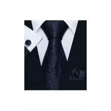 3delige set stropdas pochet manchetknopen donkerblauw zwart Fantasy